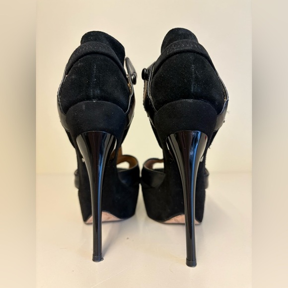 L.A.M.B. SAMMI Black Platform Sandals T-Strap Design 6" Stiletto Heels size 5.5 - Picture 6 of 8